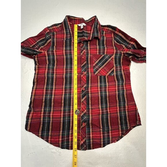 Time & Tru Womens Plaid Flannel Shirt Large Red Green Gold Button Up Long Sleeve - Picture 4 of 9